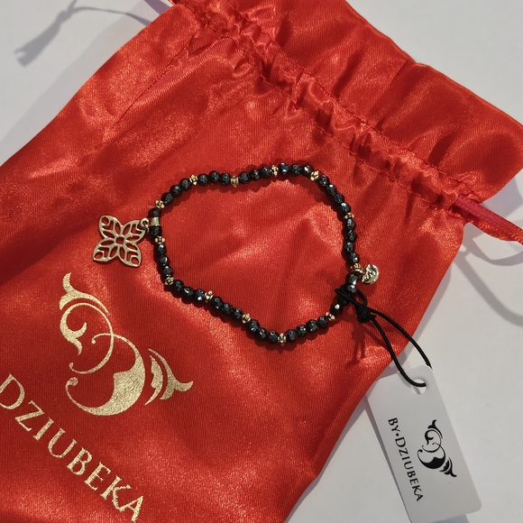 NWT Gold Black Bracelet Beaded Minimalist Bohemian Floral Delicate Preppy - Picture 2 of 7